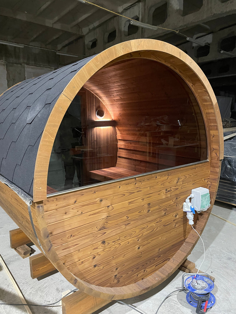 DIY Thermo Barrel sauna 225*190 cm,  4-6 pers with terrace