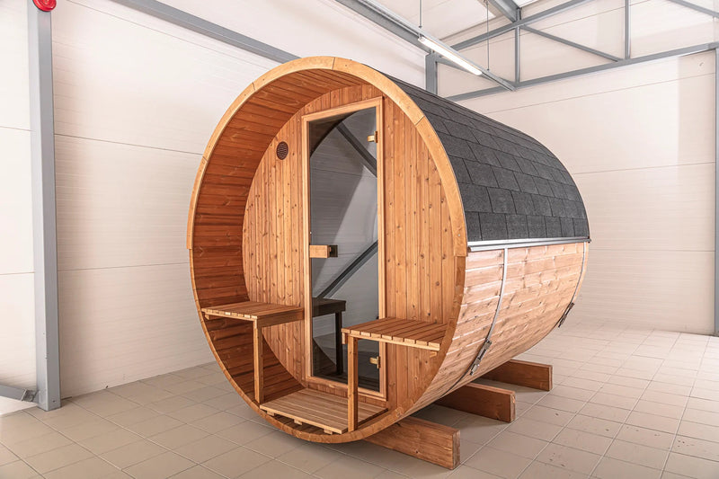 DIY Thermo Barrel sauna 225*190 cm,  4-6 pers with terrace
